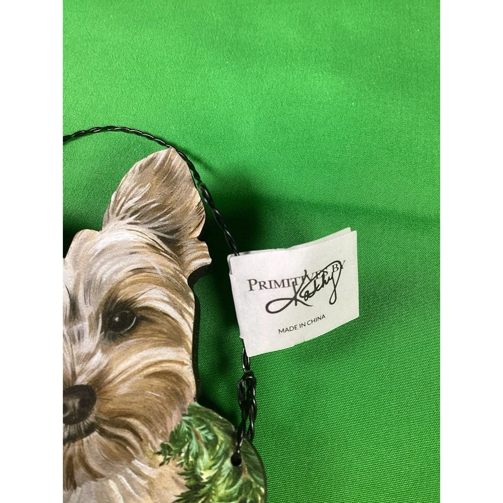 Primitives By Kathy Yorkshire Terrier Ornament Yorkie Wreath Bow NWT
